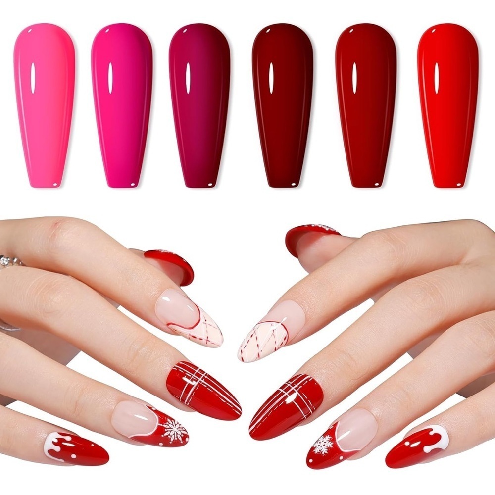 Gellen 6 Colors Gel Color Set, Red Pink Non Toxic No Wipe Soak Off Long Lasting﻿